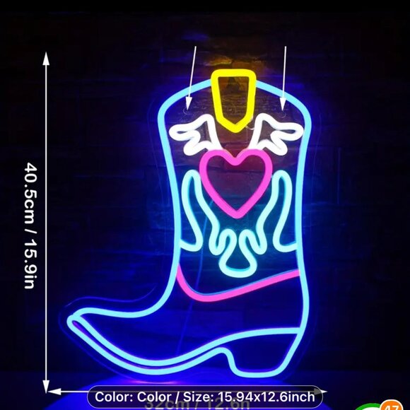 ANGEL WINGED COWBOY BOOT NEON LED SIGN - Picture 2 of 4